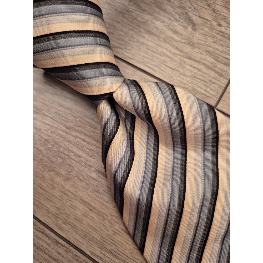 Hugo Boss Mens Silk Tie Silver Grey Cream Striped Made in Italy